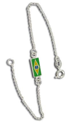Pulseira folheada a prata com bandeira do Brasil resinada